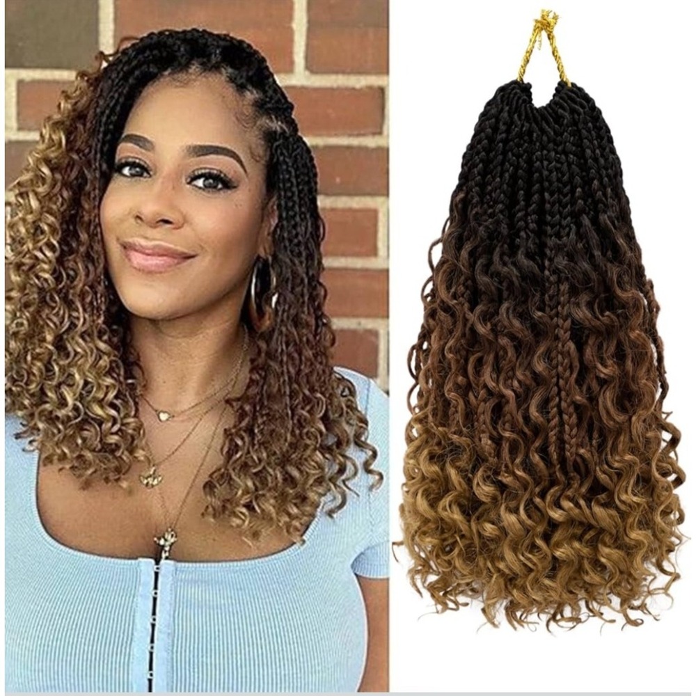 7 Packs Ombre Crochet Boho Box Braids‎ with Curly Ends 14in Black Honey Blonde